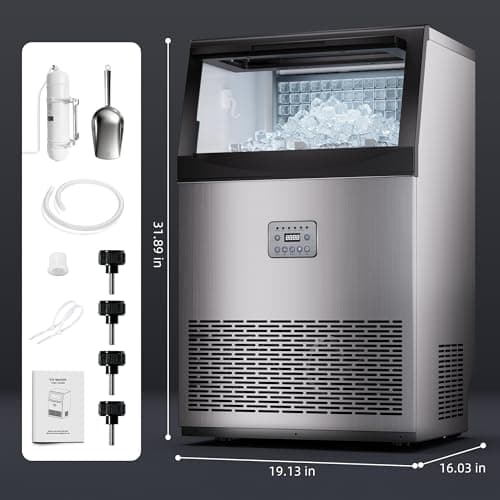 Commercial Ice Maker, 110lbs/24H, 33lbs Large Storage Under Counter Ice Maker for Business, 50 Cubes in 7-14Mins Stainless Steel Ice Machines, Self Cleaning Ice Makers for Cafe Bar Restaurant Home