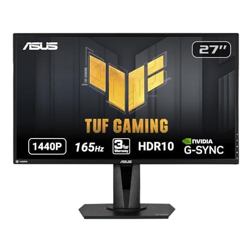ASUS TUF Gaming 27" 2K HDR Gaming Monitor (VG27AQ) - QHD (2560 x 1440), 165Hz (Supports 144Hz), 1ms, Extreme Low Motion Blur, Speaker, G-SYNC Compatible, VESA Mountable, DisplayPort, HDMI,Black