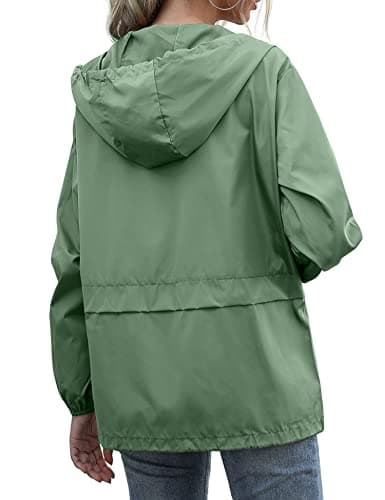 JMinger Women's Raincoats Lightweight Waterproof Windproof Adjustable Windbreaker Rain Jackets Hooded with Pockets S-XXL