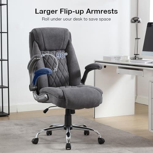 Big and Tall Fabric Office Chair 400lbs High Back Executive Computer Desk Chair with Flip Up Armrest, Breathable Fabric Adjustable Height Ergonomic Home Office Heavy Duty