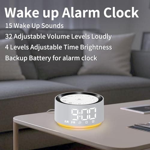 Sound Machine White Brown Noise Machine with 30 Sleeping Sounds for Baby Kids Adults Night Light Bedroom Alarm Clock 2 Alarms Backup Battery 32-Level Vol 15 Wake up Sounds for Mild Heavy Sleeper