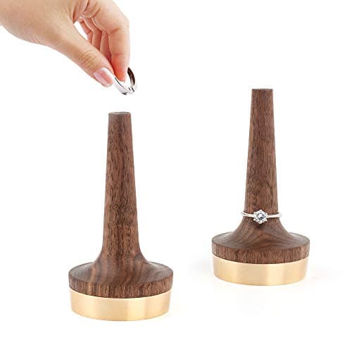 Wooden Ring Holder For Jewelry | 1 Piece | Black Walnut Wood & Brass Stand | Gift For Men & Women, Engagement, Wedding & Anniversary | Him & Her Rings Modern Display | Fits Any Band Size 00 Up