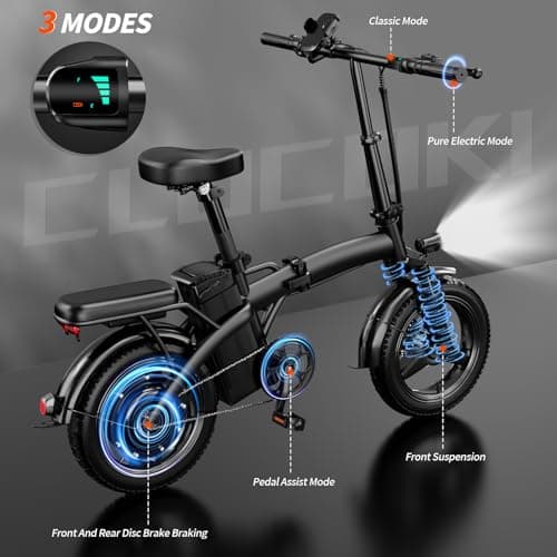 Folding Electric Bike for Adults, 500W Motor 25MPH & 35Miles Long Range, 14” Mini E-Bike with Removable 48V 576Wh Battery, UL Certified Electric Bicycle for Commuting & Teens