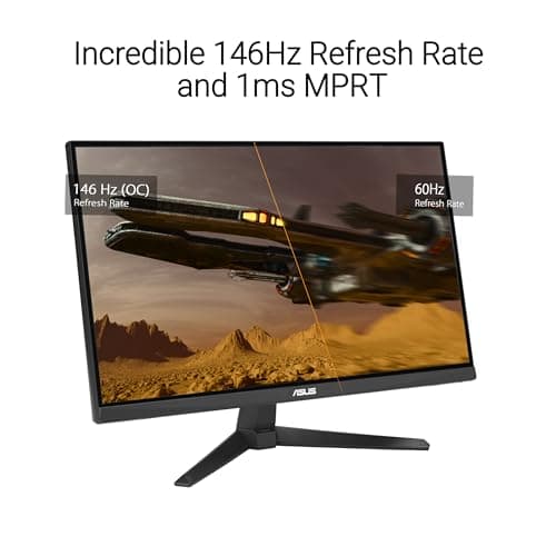 ASUS TUF Gaming 24” (23.8” viewable) 1080P Monitor (VG249QE5A) - FHD, 144Hz Overclock to 146Hz, IPS, Extreme Low Motion Blur Sync, 1ms, Speakers, Variable Overdrive, DisplayWidget Center, 3yr Warranty