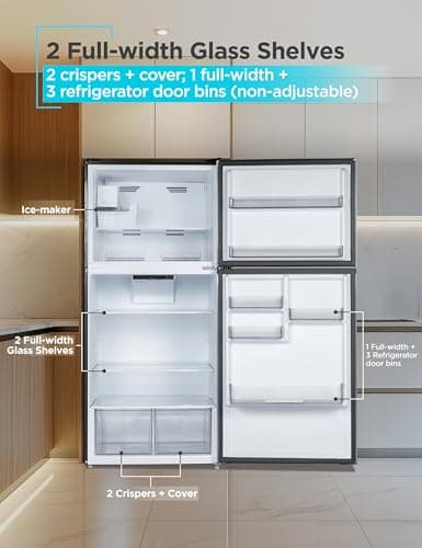 BLACK+DECKER 20.1 Cu. Ft. Top Mount Refrigerator with Ice Maker, 2-Door Refrigerator with Top Freezer, Freezer with Icemaker and Adjustable Temperature Control, BR2010JIMB, Black