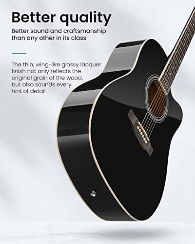 Moukey 41" Acoustic Guitar for Beginners Adult Teen Full Size Guitarra Acustica with Chord Poster, Gig Bag, Tuner,Steel Strings, Capo, Strap - Black