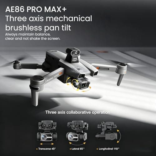 AE86ProMax+Drones with Camera for Adults 4K Video,Touch Screen Tablet Remote and 3-Axis Mechanical Gimbal, 5G Digital Transmission, 360° Laser Obstacle Avoidance, GPS Auto Return,Three 8000mAh 45 Mins Long Endurance, 500g Payload, Smart Follow Waypoint Flight Foldable Quadcopter, Up to 5 Miles Range (Grey) 3 Batteries + 64GB TF Card Bundle)