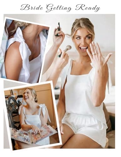 Cute Bridal Pjs, 2 Piece Cami and Shorts Sleepwear for Wedding Day, Bridal Shower, Bachelorette Party, Honeymoon Gifts Ekouaer Womens Silk Pajama Set Bow Tie Knot Tank Top Satin Pjs Sets XS-3XL B0G5PHTL86