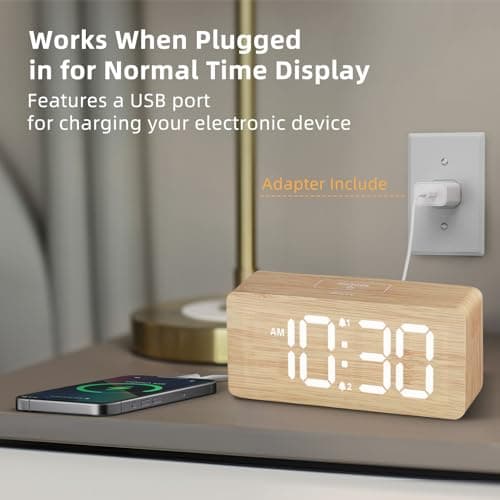 uscce Wooden Digital Alarm Clocks for Bedrooms: Dimmable Dual Alarm Clock with Large Numbers for Bedside Desk - Loud Alarm for Heavy Sleepers with Volume Control - Wood Decor & Gifts