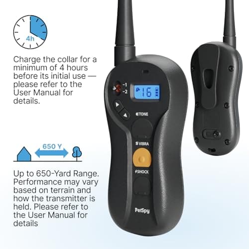 PetSpy Shock Collar for Dogs-Waterproof Dog Shock Collar with Remote Control,Vibration,Electric Shock,Beep-E Collar for Dogs Training,Collar with Remote for 10-140 LBS