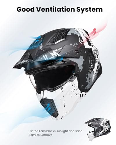 ILM Open Face Motorcycle 3/4 Half Helmet for Men and Women, Vintage Retro Helmet with Visor for Moped ATV Cruiser Scooter DOT Model Z302(Matte Skull,XX-Large)