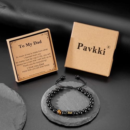 Gifts for Papa Dad New Dad Grandpa, Handmade Braided Rope Bracelet Natural Black Onyx Black Obsidian Tiger Eye Stone Beads Fathers Day Birthday Jewelry Gifts for Men B0H28WK6TZ