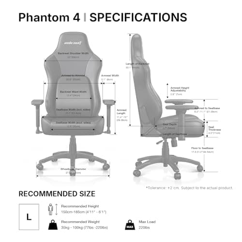 Anda Seat Phantom 4 Black Fabric Gaming Chairs for Adults - Large Wide Seat Gamer Chair with Dynamic Lumbar Support, Comfortable Ergonomic Video Game Seats with Headrest - 2D Armrests