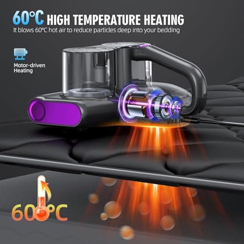 Mattress Vacuum Bed Vacuum Cleaner 16Kpa Suction 253.7nm UV-C Light, 140°F Heated Air, 30000 RPM Brushroll, Ultrasonic, HEPA Filter, Handheld Vacuums for Carpet/Sofa, 500W Corded, (Dark Gray)