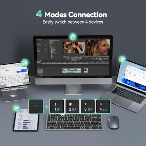 TECKNET Bluetooth Keyboard Rechargeable, 4-Device (2.4G+3BT) Wireless Keyboard, Ultra-Slim Quiet Typing, 14 Hotkeys Computer Keyboard for PC/Laptop/Smart TV/Tablet/iPad