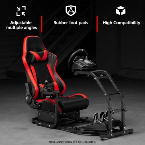 Dardoo G29 Adjustable Gaming Sim Cockpit With Red Seat Fit for Logitech G920 G923, for Thrustmaster T300 Racing Steering Wheel Stand, Not Including Steering Wheel Pedal and Handbrake
