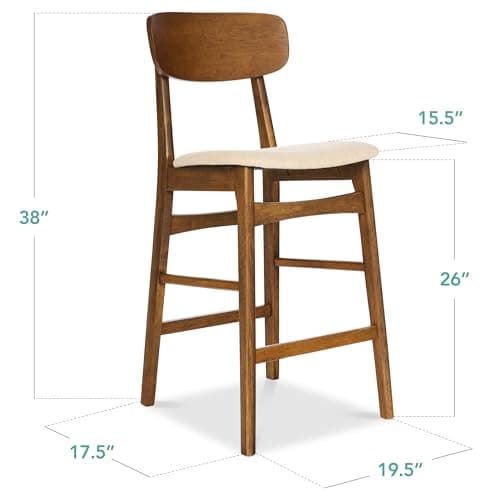 Best Choice Products Bar Stool Set of 2, Modern Farmhouse Counter Height Stools w/Upholstered Cushioned Seat, Wooden Curved Backrest - Walnut/Cream