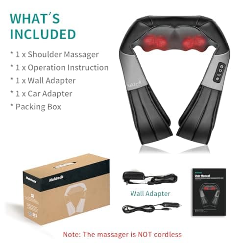 Nekteck Shiatsu Neck Massager for Pain Relief Deep Tissue with Heat, 3D Kneading Massage Pillow Back Shoulder Massagerfor Body Muscle, Plug-in Use for Home Office Car, Gifts for Mom Dad Him Her