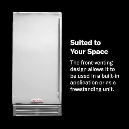 Blaze 15-Inch Outdoor Rated Ice Maker with Gravity Drain – Stainless Steel Machine Produces 50 Lbs. of Ice Daily with 25 Lb. Storage