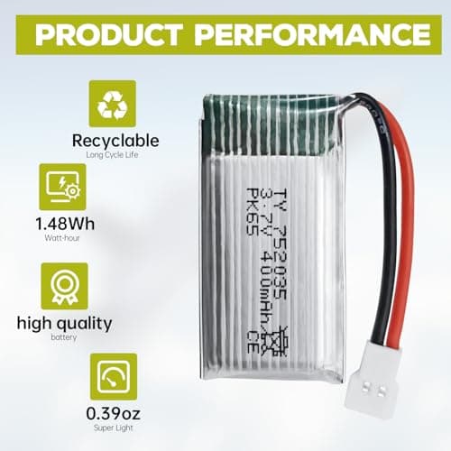 5PCS 3.7V 400mAh Lithium Battery with 5 in 1 Charger for SYMA Q11 H99W H31 H6C H98 AT-96 TR-C385 TR-P51 TR-F22 Quadcopter Spare Parts Aircraft Model Drone Battery (Black)