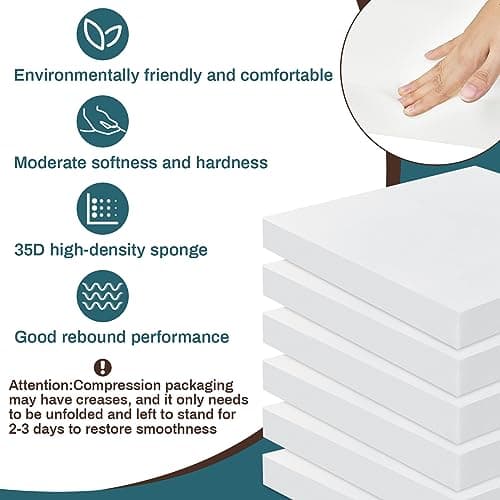 Frienda 6 Pack 2" X 20" X 20" Upholstery High Density Foam Cushion White Square Seat Replacement Cushion or Commercial Use Stuffing Craft Foam Couch Chair Padding DIY Projects