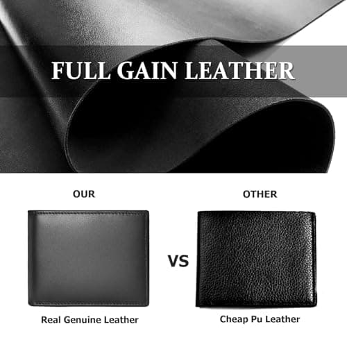 MARZAHAR Genuine Leather Mens Wallet, RFID Blocking Bifold Wallet for Men with ID Window, 11 Credit Card Slots (Black)