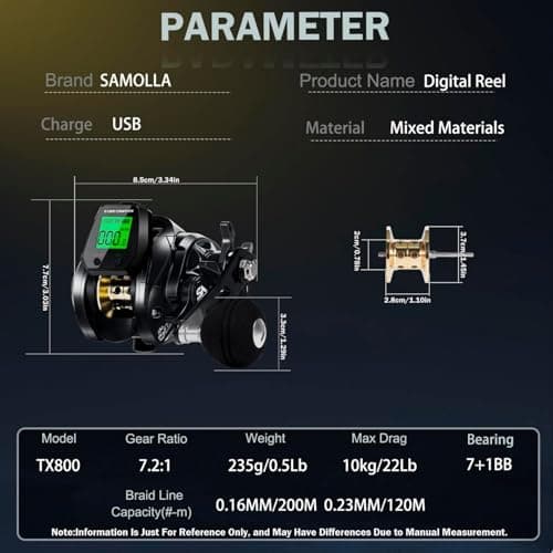 SAMOLLA Smart Digital Line Counter Fishing Reels Saltwater Baitcaster Reels Multi-Function 22Lb/35Lb Max Drag