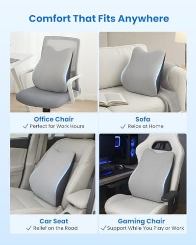 COMFIER Lumbar Support Pillow for Office Chair, Heated Back Support Pillow with 3 Vibration Modes & 3 Intensities, Ergonomic Back Support Cushion for Car,Recliner,Gaming Chair
