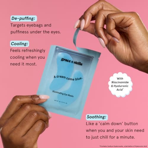 grace & stella Award Winning Under Eye Mask Reduce Dark Circles, Puffy Eyes, Undereye Bags, Wrinkles, Gel Under Eye Patches, Small Gifts for Women, Gifts Under 10 Dollars, Vegan (6 Pairs, Blue) B0C4G16NBX