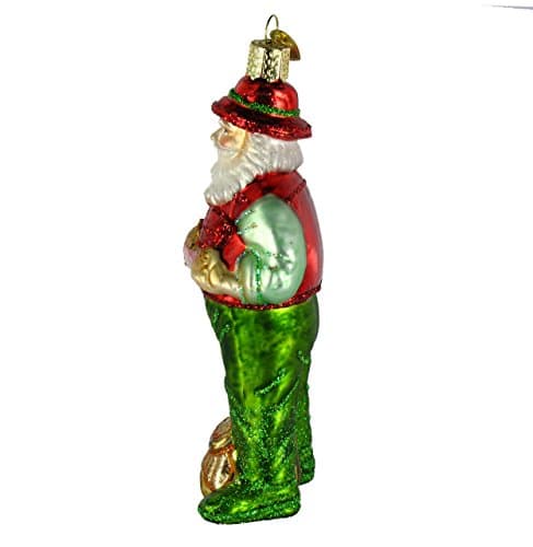 Old World Christmas Fly Fishing Santa Glass Blown Ornament for Christmas Tree, Handcrafted Holiday Decoration, Fisherman Collection