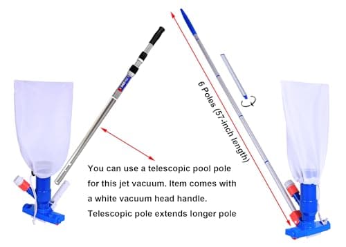 Jet Vacuum W/ 6 Section Poles of 57" for Frame Aboveground/Inflatable Pool Spa, No Electric Power Needed, Use Garden Hose Water Pressure to Vacuum (A Telescopic Pole Can Be Used with This Vacuum)