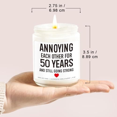 Funny 50 Years Candle, 50th Anniversary, Gifts for Couple, Parents - 50th Wedding Anniversary Decorations, 50 Year Golden Anniversary, Gifts for Husband, Wife, Friends - 9 oz