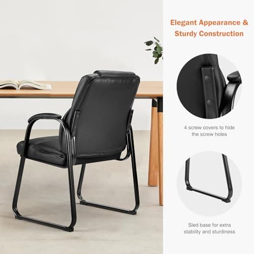 Sweetcrispy Waiting Room Guest Chair, Stationary Office Reception Chairs No Wheel, Comfy Padded Arms and Seld Base, for Conference Room Lobby Home Computer Desk Bedroom Elderly, Deep Black