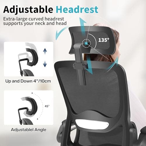 Ergonomic Office Chair,Mesh Office Chair with Lumbar Support,High Back Desk Chair with Flip-up Arms,400 lbs Big and Tall Computer Chair with Headrest,Comfy Desk Chairs