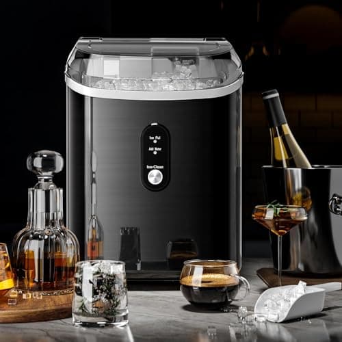 Kismile Portable Nugget Ice Maker Countertop, 33 lbs/Day Pebble Ice Machine with Self-Cleaning Function, Chewable Sonic Ice Maker with 1.1L Water Tank for Home Kitchen Office Bar