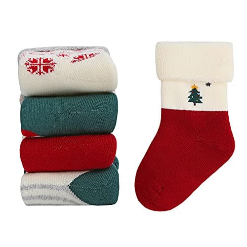 Baby Christmas socks 4 Pack 3-6 -12-18-24 months for boy girl babies Infant cotton fuzzy sock Gifts