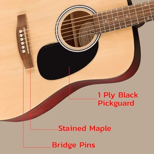 Fender Dreadnought Acoustic Guitar - Natural Bundle with Gig Bag, Tuner, Strings, Picks, and Austin Bazaar Instructional DVD