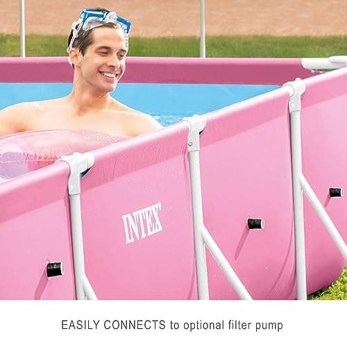 Intex 28266EH 7'L x 5'W x 23-5/8"H Rectangular Metal Frame Above Ground Outdoor Backyard Swimming Pool, 439 Gallons of Water, Pink