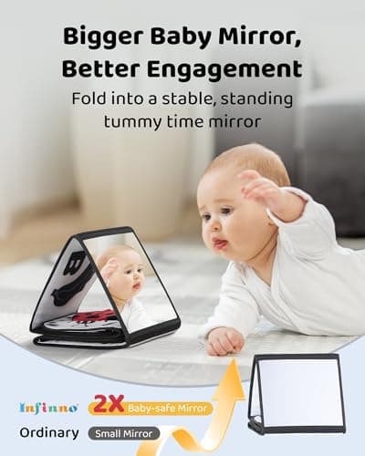 Newborn visual stimulation 0-6 months, Montessori sensory play, soft crinkle pages, folds flat, ties to crib and stroller Infinno High Contrast Baby Book, Black and White, Tummy Time Mirror Toy B0DHH7LGZT