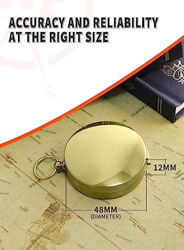Waterproof Brass Compass for Hiking, Survival & Navigation – Large Dial Pocket Compass with Keychain Loop, Ideal Metal Brujula de Mano for Kids, Scouts, Hunting & Compass Gifts for Men