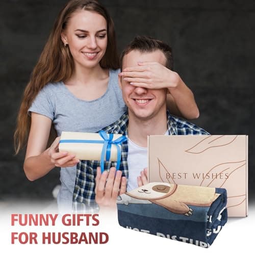 Husband Birthday Gift, Anniversary Christmas Fathers Day Wedding Gifts for Husband from Wife Funny Gifts for Husband, Husband is Charging Sloth Blanket, 60" x 50" B0DNMGNFVF