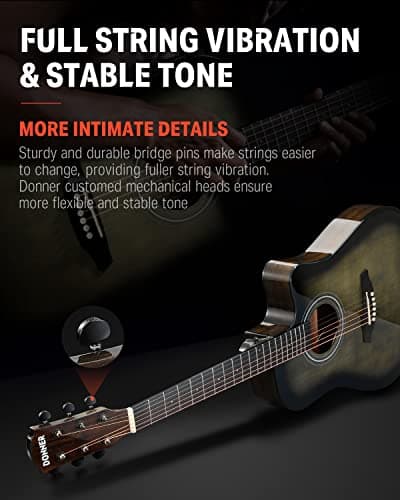 Donner Acoustic Electric Guitar Full Size Kit for Beginner Intermediate with Amplifier Capo Pick Tuner Strings Strap - 41 Inch