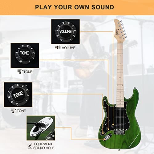 GLARRY Full Size Electric Guitar for Music Lover Beginner with 20W Amp and Accessories Pack Guitar Bag (GREEN, Left Handed 39")