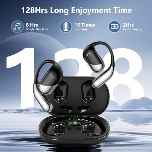 Open Ear Wireless Earbuds Headphones, Bluetooth Built-in Mic,Waterproof, LED Display Charging Case,on Ear Hooks clip Ear Buds，Ultra-Comfort Earphones Design for Running Fitness workout office gym