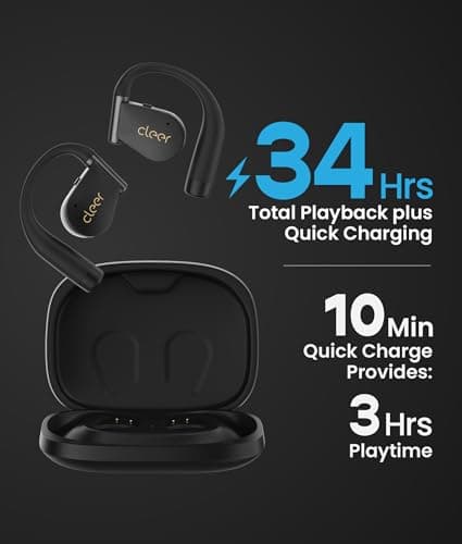 Cleer ARC 4 Plus Open Ear Earbuds,True Wireless Bluetooth Earphones with Dolby Audio and Head Tracking, Earhook Earbuds with 34H Playtime, IPX7 Waterproof Sports Headphones for Workout, EQ, Black
