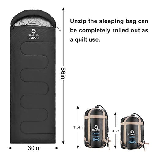 ECOOPRO Warm Weather Sleeping Bag - Portable, Waterproof, Compact Lightweight, Comfort with Compression Sack - Great for Outdoor Camping, Backpacking & Hiking-83 L x 30" W Fits Adults