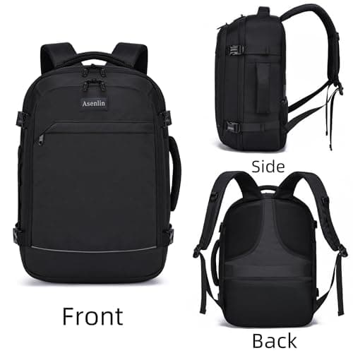 Asenlin Travel Backpack for Women and Men,Fit 15.6 Inch Carry on Backpack Flight Approved Luggage，Weekender Bag Water Resistant Laptop Backpack-Black