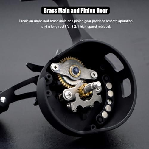 Inline Ice Fishing Reel, 3.2:1 High Speed Gear Ratio, 3+1 Anti-Reverse Ball Bearings, Magnetic Brakes, Lightweight Graphite Frame with a CNC Aluminum Spool for Winter Fishing