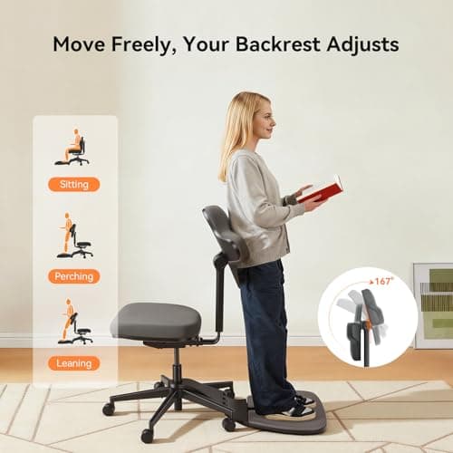 Newtral Standing Desk Chair, Standing Mate Chair for Sit-Stand, Ergonomic Leaning Perch Chair with Anti-Fatigue Mat, Standing Desk Stool, Horse Saddle Chair, Height Adjustable Home Office Posture Seat