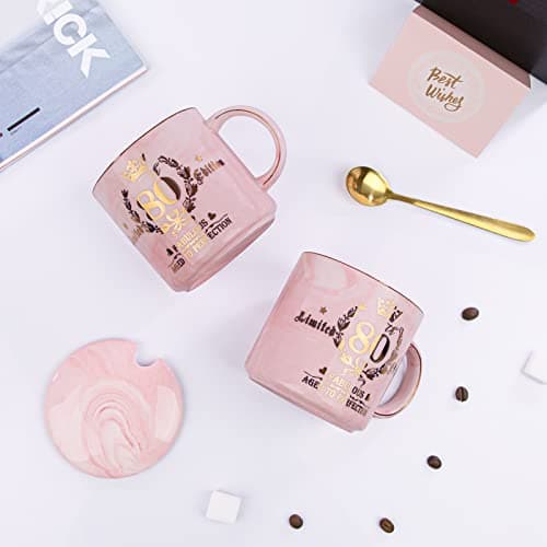 Biching 80th Birthday Gifts for Women, 14oz Pink Coffee Mug with Gold Pattern, Best Gifts for 80 Year Old Grandma, Mom, Sister, Friend, Fabulous 80 Limited Edition, 1943 Birthday Gifts for Women.